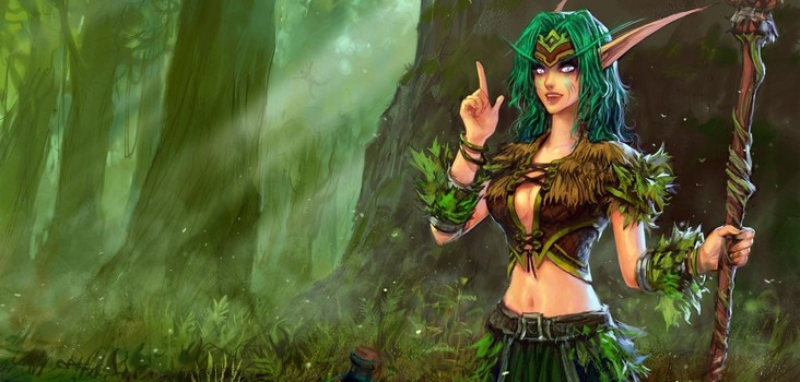 Big video games world of warcraft forest fantasy art green hair artwork staff long ears yaorenwo fresh new hd wallpaper