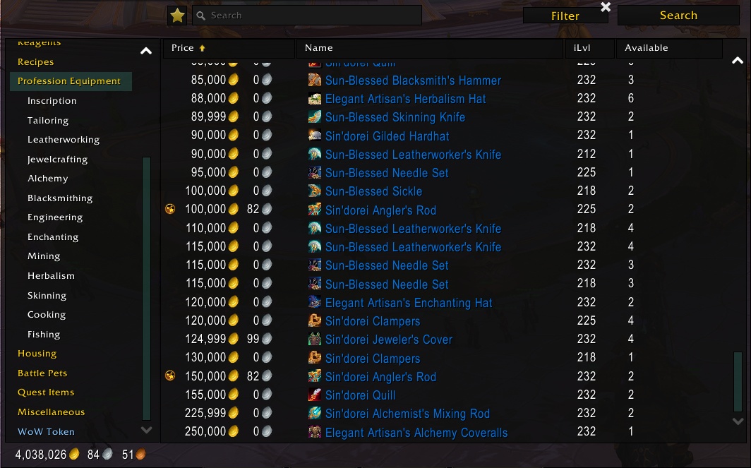 Редкая ремесленная экипировка теперь доступна для покупки и продажи на аукционе