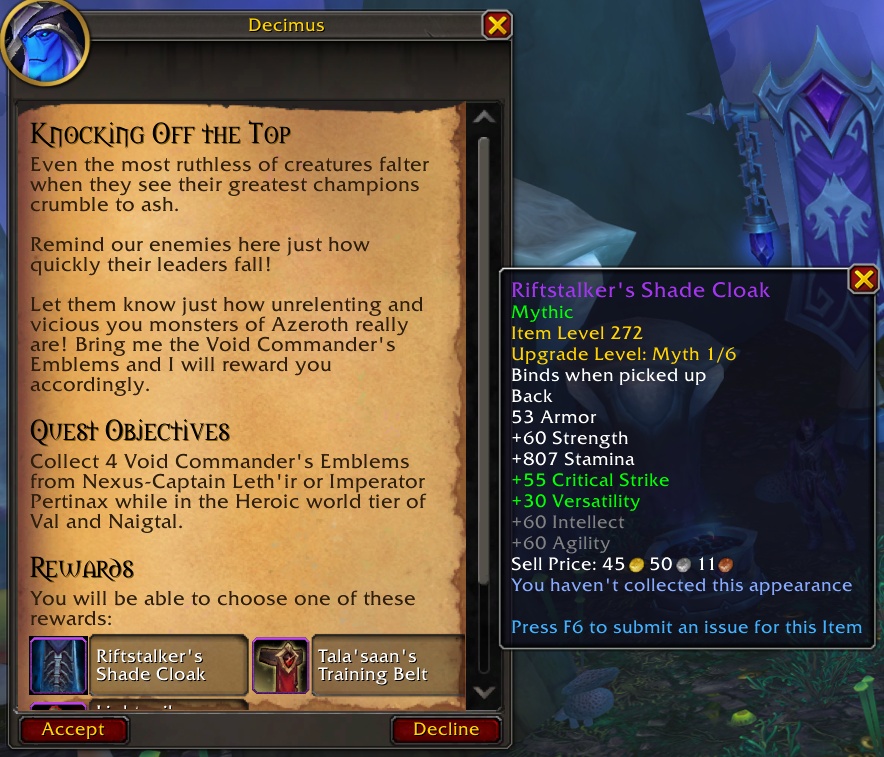 Квест героического мирового тира дает экипировку пути мифика в патче 12.0.7